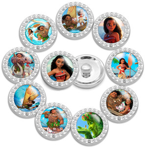 10pcs/lot 20MM glass cartoon rhinestones  design  Metal snap buttons