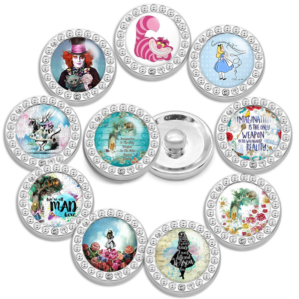 10pcs/lot 20MM glass cartoon rhinestones  design  Metal snap buttons