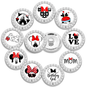 10pcs/lot 20MM glass cartoon rhinestones  design  Metal snap buttons