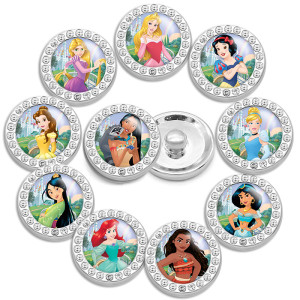 10pcs/lot 20MM glass cartoon rhinestones  design  Metal snap buttons