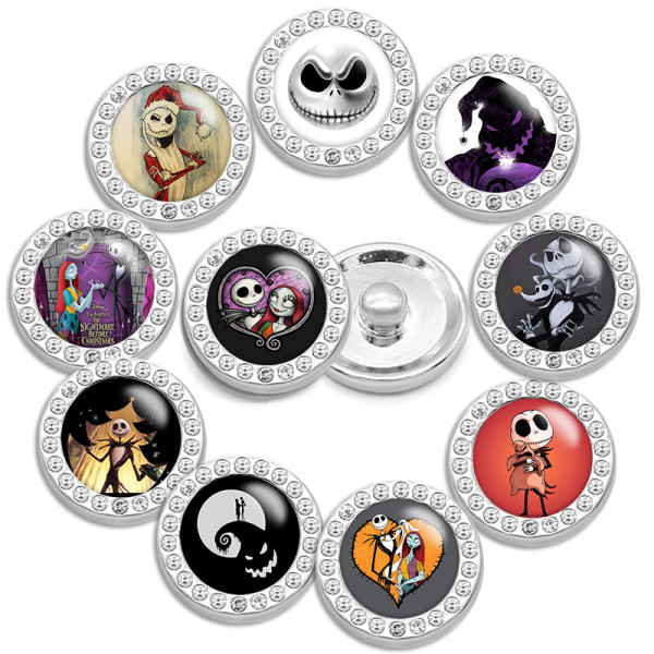 10pcs/lot 20MM glass cartoon rhinestones  design  Metal snap buttons
