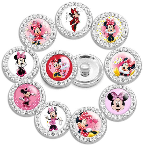 10pcs/lot 20MM glass cartoon rhinestones  design  Metal snap buttons