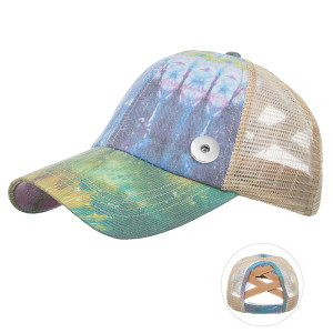 Tie-dye elastic ponytail baseball cap peaked cap sun hat sun hat fit 18mm snap button jewelry