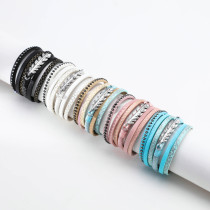 Leather Bracelet Geometric Leaf Scale Pattern Multilayer Wide Magnetic Buckle Leather Bracelet