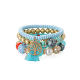 Tree of Life Turquoise Pearl Pendant Multilayer Bracelet