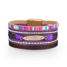 Bohemian Multilayer Leather Bracelet Alloy Pendant Bracelet with Diamonds