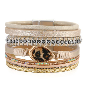 Multi-layer leather strap drop-shaped pendant bracelet Diamond-encrusted horsehair accessory bracelet