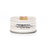 Leather Bracelet Geometric Leaf Scale Pattern Multilayer Wide Magnetic Buckle Leather Bracelet