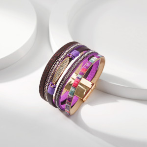 Bohemian Multilayer Leather Bracelet Alloy Pendant Bracelet with Diamonds