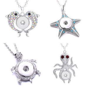 Necklace sea animals starfish sea turtle dolphin 60CM chain  metal  fit 20MM chunks snap button jewelry