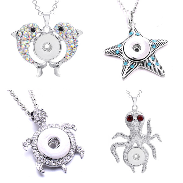 Necklace sea animals starfish sea turtle dolphin 60CM chain  metal  fit 20MM chunks snap button jewelry