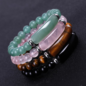 Pink Crystal Bridge Bracelet Tiger's Eye Green Aventurine Natural Stone Bracelet