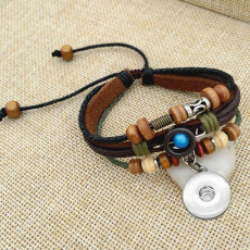 Braided Multilayer Leather Bracelet fit 20mm snaps  jewelry