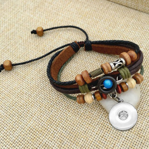 Braided Multilayer Leather Bracelet fit 20mm snaps  jewelry