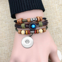Braided Multilayer Leather Bracelet fit 20mm snaps  jewelry
