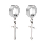Stainless Steel No Piercing Cross Ear Clip Double Sided Round Flat Earrings