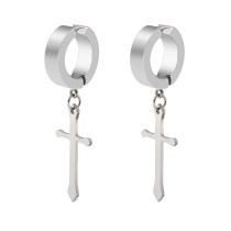 Stainless Steel No Piercing Cross Ear Clip Double Sided Round Flat Earrings