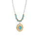 Beaded Chain Turquoise Diamond Oval Pendant Stainless Steel Necklace