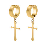 Stainless Steel No Piercing Cross Ear Clip Double Sided Round Flat Earrings