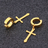 Stainless Steel No Piercing Cross Ear Clip Double Sided Round Flat Earrings