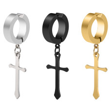 Stainless Steel No Piercing Cross Ear Clip Double Sided Round Flat Earrings