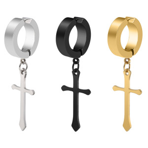 Stainless Steel No Piercing Cross Ear Clip Double Sided Round Flat Earrings