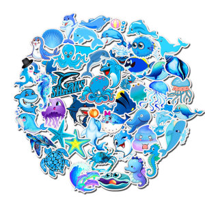 49pcs Cartoon ocean seahorse sea turtle  graffiti stickers decorative suitcase notebook waterproof detachable stickers