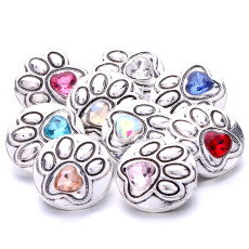 20MM  dog paw print rhinestones  design  Metal snap buttons