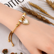 Stainless Steel Ball and Diamond love Heart Shell Bracelet Adjustable Size