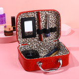 Stone pattern makeup box large capacity portable makeup women's bag with mirror storage makeup box fit 18mm snap button jewelry