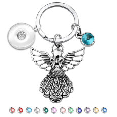 Guardian Angel Birthstone December Birthstone Bows Wings Keychains Birthday Gifts fit 18mm snap button jewelry