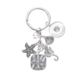 Ocean Dream Keychain Starfish Seahorse Shell Pearl Sea fit 18mm snap button jewelry
