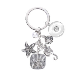Ocean Dream Keychain Starfish Seahorse Shell Pearl Sea fit 18mm snap button jewelry
