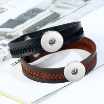 simple leather bracelet embroidered men's and women's bracelet fit 20mm snaps  jewelry