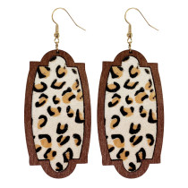 Geometric Gold Dot Leopard Print Horsehair Leather Earrings Wood Earrings