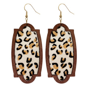 Geometric Gold Dot Leopard Print Horsehair Leather Earrings Wood Earrings