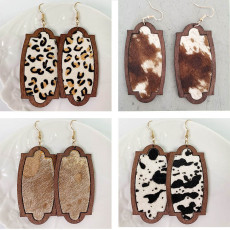 Geometric Gold Dot Leopard Print Horsehair Leather Earrings Wood Earrings