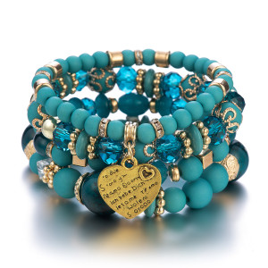 Layered Bracelet Crystal Heart Beaded Charm love