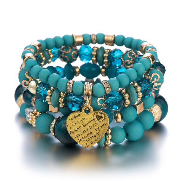 Layered Bracelet Crystal Heart Beaded Charm love