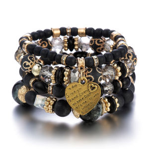 Layered Bracelet Crystal Heart Beaded Charm love