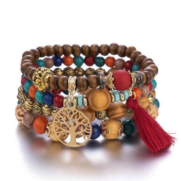 Multilayer Wooden Beaded Bracelet Stretch