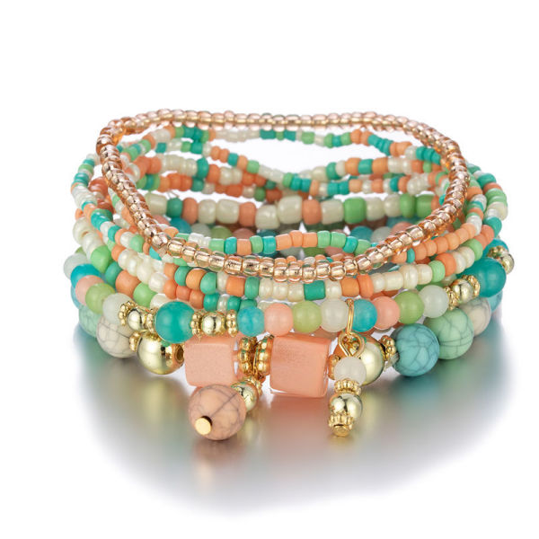 Bohemian Jewelry Layered Bracelet with Turquoise Beads