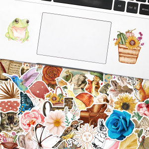 50pcs retro flowers and birds graffiti stickers decorative suitcase notebook waterproof detachable stickers