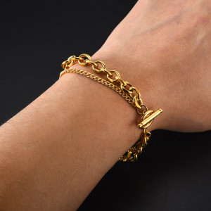 New Simple Double Layer OT Type Stainless Steel Bracelet
