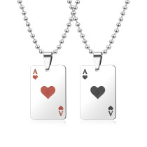 Stainless Steel Ace of Hearts Ace of Spades Necklace