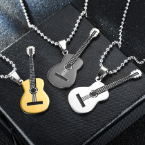 Stainless Steel Music Guitar Pendant Lover Gift Couple Pendant Necklace