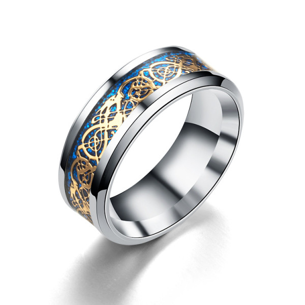 Stainless steel gold piece silver piece dragon pattern dragon piece ring