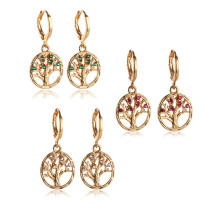 Cutout Round Diamond Tree of Life Earrings