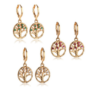 Cutout Round Diamond Tree of Life Earrings