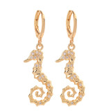 animal earrings seahorse hummingbird seagull crab dolphin copper zircon earrings